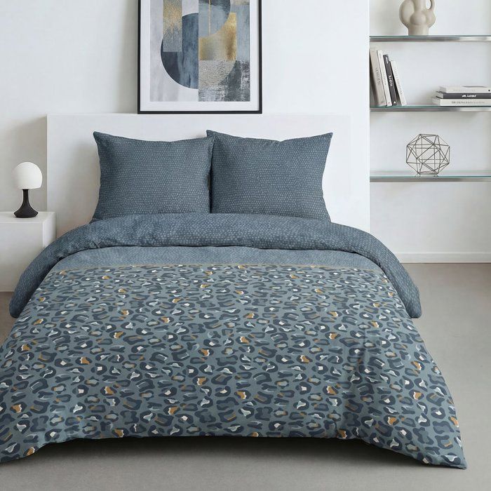 Parure de Lit - 260 x 240 cm - Coton Imprimé Léopard Bleu - TODAY SUNSHINE