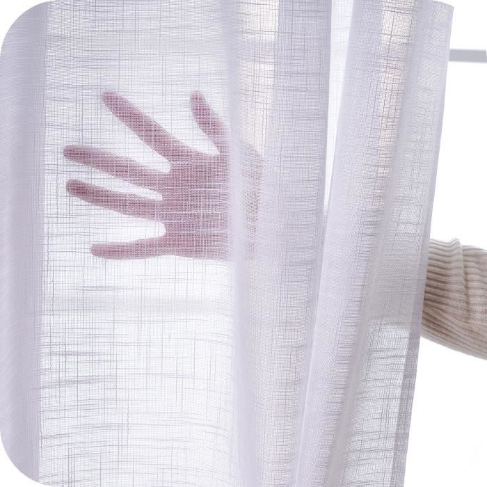 Longeur x Hauteur Topfinel Lot de 2 Rideaux Voilage Blanc /à Galon Fronceur en Effet Lin Voilage Semi-Transparent D/écor Salon Moderne Chambre Voilages Cuisine 140x180 cm