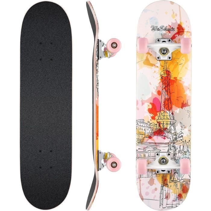 WeSkate 3108-1-EU Skateboard complet pour enfants, adolescents et adultes, 7 couches d'érable canadien, concave avec roulement à billes ABEC-7, charge maximale 100 kg, rouge