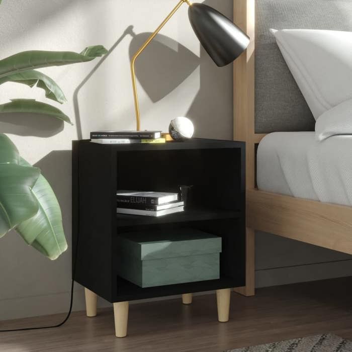 vidaXL 2x Tables de Chevet avec Pieds en Bois Tables de Nuit Armoires de Chevet Armoires de Lit Chambre à Coucher Intérieur 805782