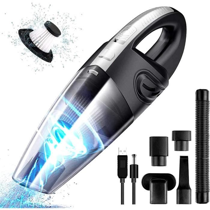 Aspirateur à Main Portable 120W 7500PA Rechargeable Aspirateur de Voiture Puissant Maison avec Filtre Lavable/Buses/Travail 30min