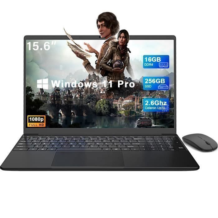 PC Portable 156IPS FHDOrdinateur Portable Windows 11 Pro16 Go DDR4256 Go SSDIntel Celeron N4000HDMIWiFiBT 5.0Avec souris