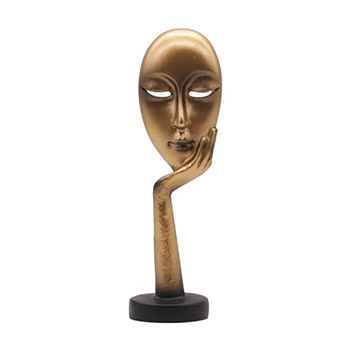 Statuette 'Le Silence Est D'or' – Masque Penseur Art Moderne – 16,5 Cm – Or