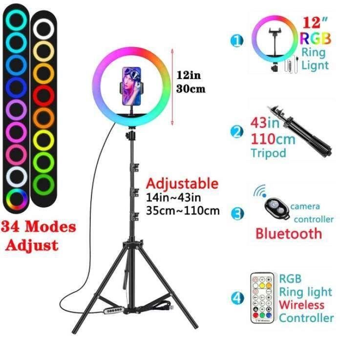 Facecam Anneau Lumineux 26 Cm Avec Bras Pliable 61 Cm Et Crochet Casque - Compatible Elgato Facecam, Logitech, Razer Et Smartphones