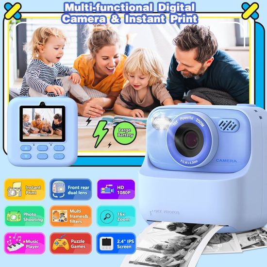 Appareil Photo Instantané Enfant Avec Impression Couleur - 48MP, Vidéo 1080P, Carte 32GB, 6 Rouleaux Papier, 3-12 Ans