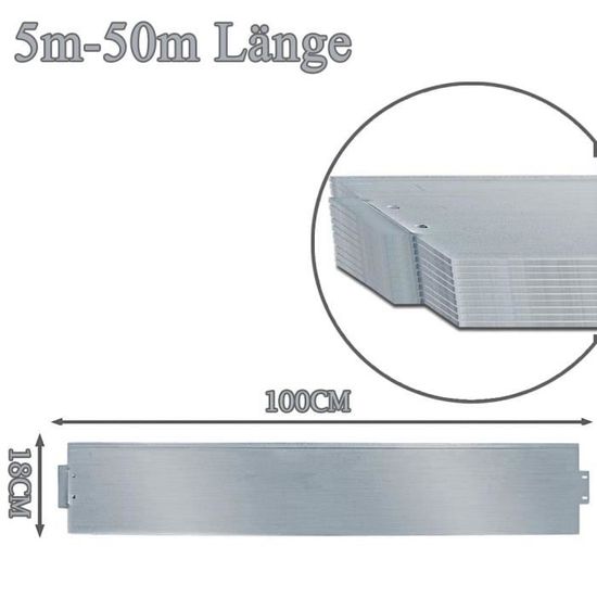 Bordure De Pelouse Métal UISEBRT - Lot De 5 Plaques 100x18 Cm - Acier Galvanisé Noir 0,7 Mm - Flexible Et Extensible - Délimitation Jardin, Massif
