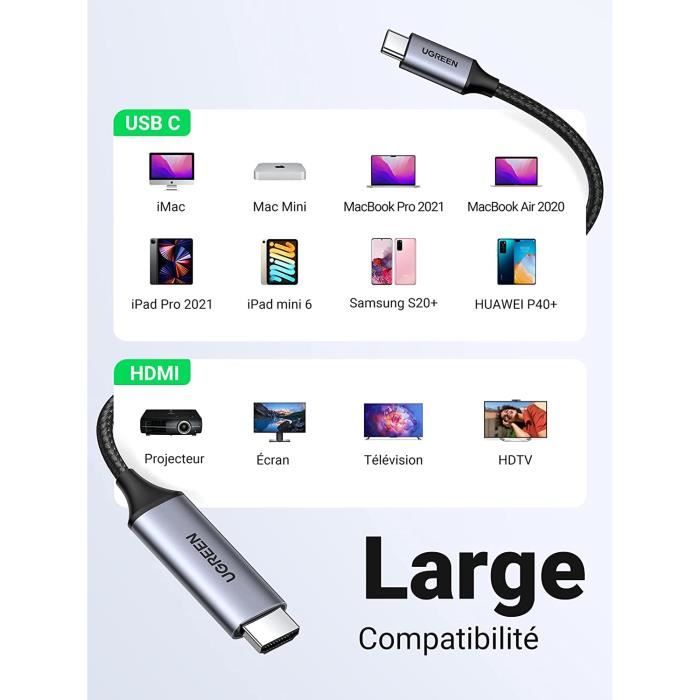 Cable USB C a HDMI 4K, WARRKY [trenzado, de alta velocidad] Thunderbolt 3 a  HDMI adaptador compatible para iPad nuevo, MacBook Pro/Air, iMac, Galaxy