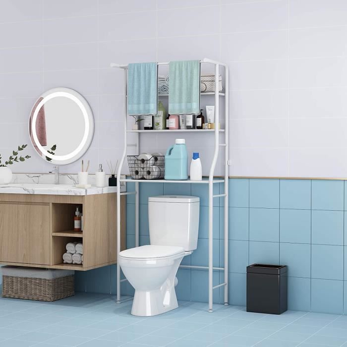Étagère Salle De Bain Avec Portes - Dimensions 171x59.6x25.3 Cm, Blanc - Armoire Rangement WC, Machine à Laver, Produits D'entretien - 2