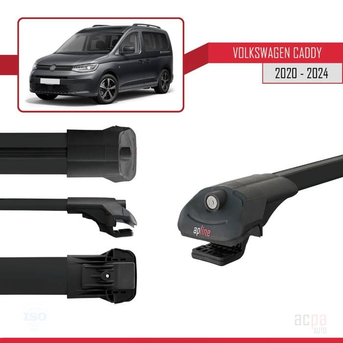Barres De Toit Aluminium Modèle FLY Pour Volkswagen Caddy 3 (2K) 2011-2015 - 2 Barres Grises, Port Max 75 Kg En Roulant