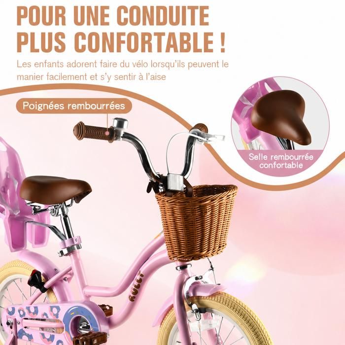 OLAKIDS Vélo pour Tout-Petits de 12 Pouces avec Roues Stabilisatrices, Siège pour Poupée, Panier, Selle et Guidon Ajustables, Frein à Main et Frein à Rétropédalage, Bicyclette pour Filles OLAKIDS Vélo pour Tout-Petits de 12 Pouces avec Roues Stabilisatrices, Siège pour Poupée, Panier, Selle et Guidon Ajustables, Frein à Main et Frein à Rétropédalage, Bicyclette pour Filles