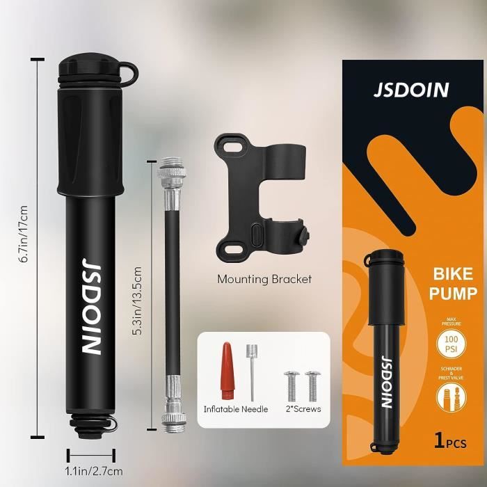 Mini Pompe à Vélo Portable 100 PSI - Pour Valves Presta/Schrader, Avec Support, 95g - 9