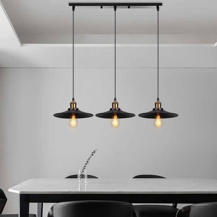Lustre Suspension Industriel DELIPOP 3 Lumières | Style Edison | Métal Noir | Ø22cm | Sans Ampoule