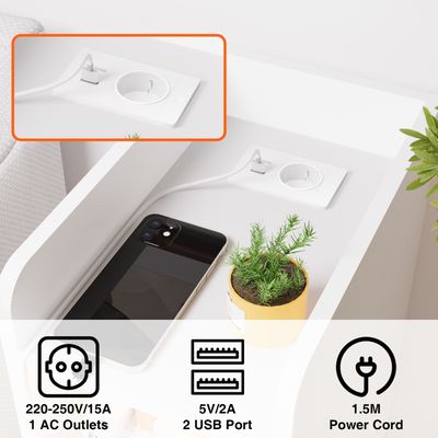 Table De Chevet Murale Avec LED Bluetooth Et Prises De Charge - 31,5 X 20 Cm, 3 Niveaux, Tiroir, 1 AC + 2 USB - 11