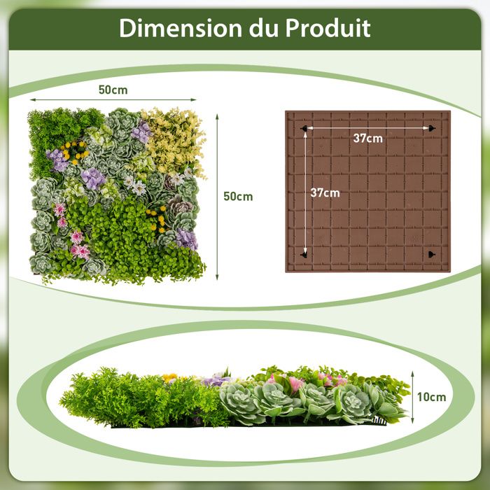 COSTWAY Haie Artificiel 2 PCS Décorations Murales Carrées 50 x 50cm en ...