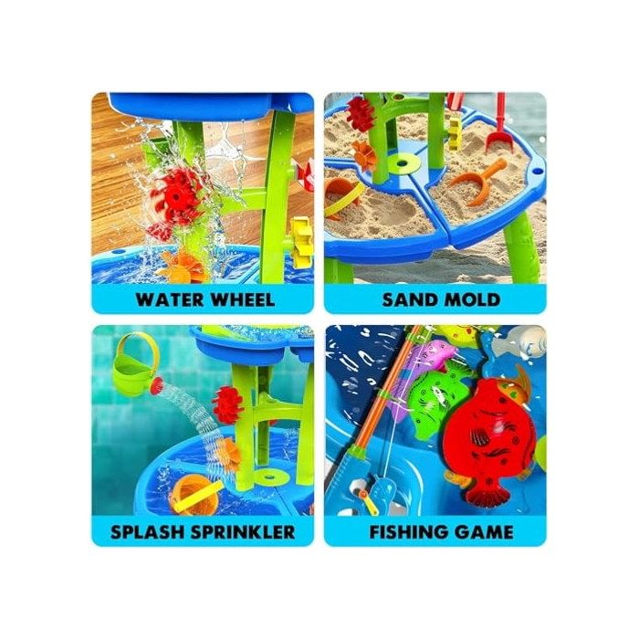 Table Eau Et Sable 3 Niveaux CozyBomB – Roue Hydraulique, Pêche, 23 Pièces – Dès 1 An
