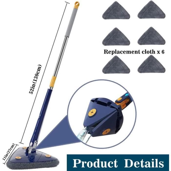 Balai Serpillière Rotative 360° Réglable Avec Vadrouille Triangle Microfibre - Tige Télescopique 0,5-2m