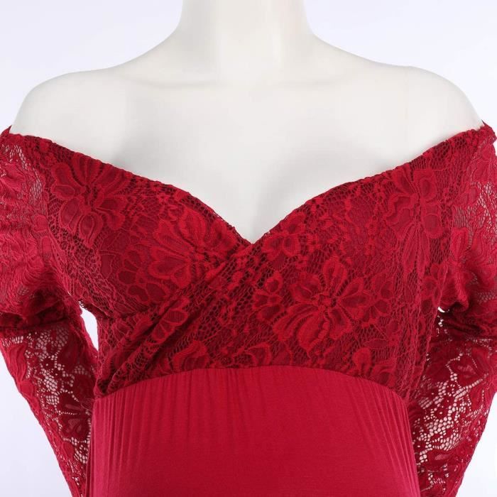 Robe De Maternité à Manches Courtes Et Col En V En Dentelle élégante