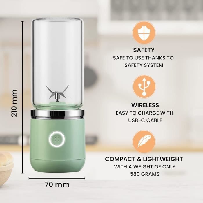 Mini mixeur portable de 400 ml, mélangeur personnel sans fil rechargeable avec 6 lames pour fruits et légumes de voyage pour shakes, smoothies Mini mixeur portable de 400 ml, mélangeur personnel sans fil rechargeable avec 6 lames pour fruits et légumes de voyage pour shakes, smoothies
