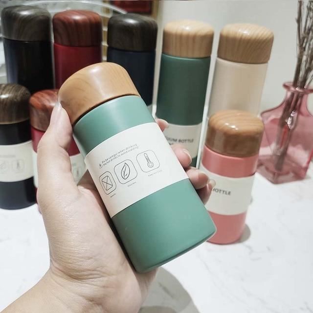 Thermos Inox 500ml Avec Bouchon Bambou - Vert - Boîte Cadeau élégante