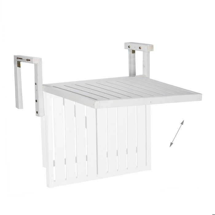 Table Balcon Relaxdays Repliable En Bois Sapin - Suspendue Hauteur Réglable Blanc