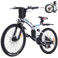 26" Vélo électrique pliant, VTT Electrique Femmes et Hommes, vélo en alliage d'aluminium avec 21 vitesses, Adulte Unisexe, Blanc-0