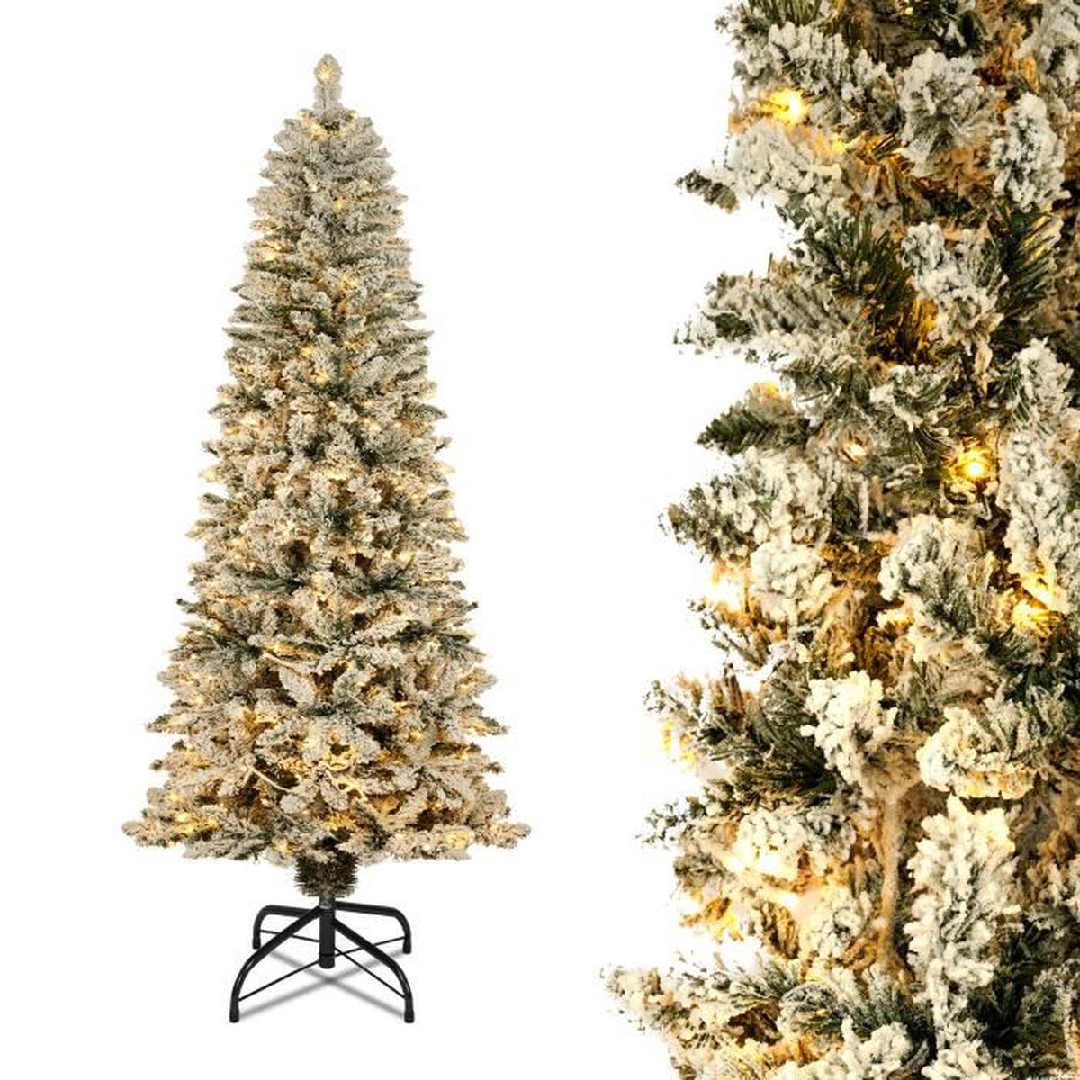 UISEBRT 180 cm Sapin de Noël artificiel en PVC Effet neige avec 250 LED