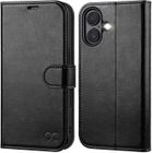 ACUZINA Coque pour iPhone 16, Antichoc TPU Housse iPhone 16 Cuir PU Portefeuille Etui, Fentes pour Cartes, - Noir