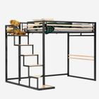 MEUBLES COSY Lit mezzanine 2 places (140x200) avec sommier à lattes au style industriel noir et bois (matelas non inclus) - UP