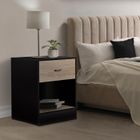 IDMARKET Lot de 2 tables de chevet OLGA 1 tiroir avec niche bois noir et tiroir façon hêtre