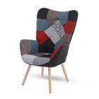 MEUBLES COSY Fauteuil scandinave avec accoudoirs en tissu patchwork à surpiqûres - FUNKEL