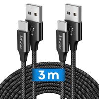 Cable USB Type C [3m Lot de 2]Résistant Cable USB C Chargeur Charge Rapide Nylon Tressé pour Galaxy S20 S9 S10 PlusA51 A41 A7 [W194]