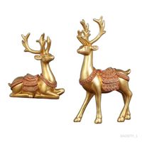 2 Pièces Figurines nement Décoratif Figurine En Résine Animal Forêt Elk Cerf pour La Décoration Meuble TV Étagère Bure Or