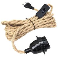 Lustre Corde de Chanvre Câble 4.5m, Douille Interrupteur avec Fil Cable Ampoule, DIY Suspension Luminaire Lampe Créative Lumière