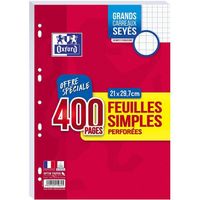 Lot de 400 Pages Feuilles Simples OXFORD Grands Carreaux Seyes Format A4