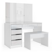 Coiffeuse Sherry 120 Cm Avec Miroir LED Et Tabouret – Blanc/or, Rangement Pratique Et Design Moderne