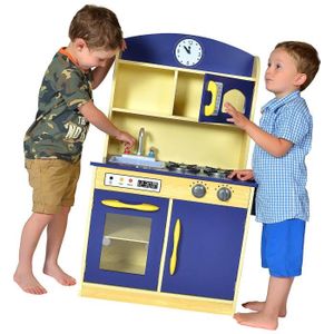 DINETTE - CUISINE Nettoyage Et Ménage - Jeu Cuisine Enfant Bois Dinette Bleue Fille Garçon Td-11412b