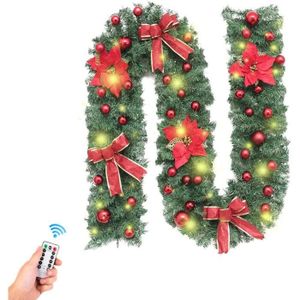 ZZM Guirlande de Noël Décoration avec Voyant Blanc Chaud pour Les escaliers Arbre de Noël Festive Cheminée Artificielle Couronne avec Fleur et nœud 