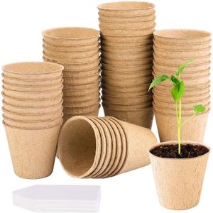 GRAINE - SEMENCE 50 Pièces Pot de Semis Biodegradable, pour semis d’herbes, de fleurs, de légumes, avec étiquettes pour plantes