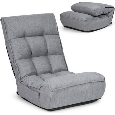RELAX4LIFE Méridienne en Daim Réglable en 5 Positions 90°-180°et Oreiller, Chauffeuse 1 Place Convertible Rembourrée, Fauteuil Relaxant au Sol pour Bureau, Salon,Chambre, 175x55x20CM(Brun