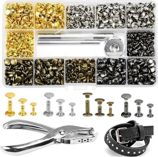 Rivets Pour Cuir Lot De 360 Rivets En Cuir,4 Couleurs,Double Capuchon,3 Tailles,Avec Rivet Maroquinerie