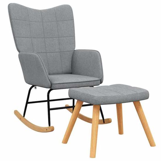 Fauteuil à Bascule En Velours Avec Repose-pieds – Pour Chambre Bébé, Allaitement, Salon – Bois Massif, Coussin Lombaire, Poches Latérales