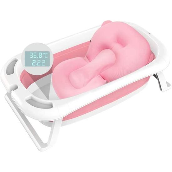 Baignoire Bébé Pliable Avec Thermomètre Intégré - Siège Réducteur 0-12 Mois, évolutive Jusqu'à 24 Mois