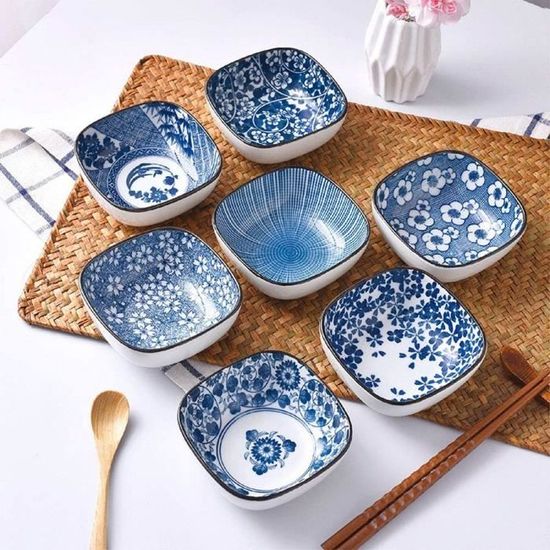 Set Bols Udon Japonais Hana Blue - 4 Pièces - Porcelaine Qualité - Cadeau élégant