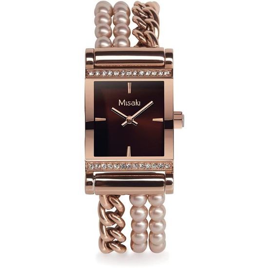 Montre Femme Bracelet Perle Ronde Artisanale Dore Rose Cadeau