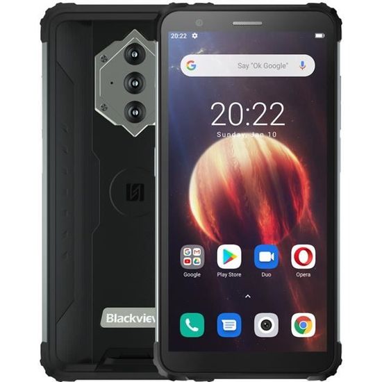 Smartphone 4G Blackview BV6600 IP68 étanche 5,7" Écran 4 + 64 Go 8580mAh Batterie Téléphone portable Robuste - Noir