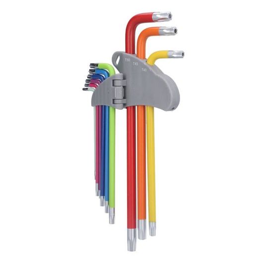 Jeu De 9 Clés Torx Étoilées Longues – Multicolores – Acier 45# Robuste – Idéal Vélo, Moto & Mécanique