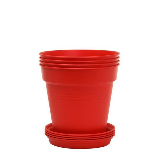 Pots de Jardin Rond avec plat circulaire (17cm, Lot de 4) Rouge ...