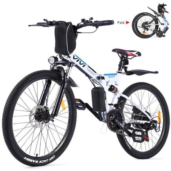 26" Vélo électrique pliant, VTT Electrique Femmes et Hommes, vélo en alliage d'aluminium avec 21 vitesses, Adulte Unisexe, Blanc
