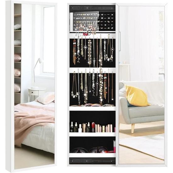 Armoire De Toilette Murale Avec Miroir Et 3 étagères - Blanc, 56x13x58 Cm - Rangement Salle De Bain, Cuisine, Couloir - Charge Max 15 Kg - 3