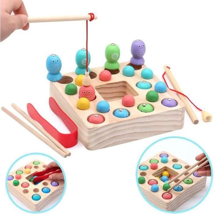 Jeu De Pêche Magnétique Kureny - Jouet En Bois Montessori 2-5 Ans - Apprentissage Cognitif Et Amusant